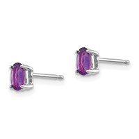 14K White Gold 5x 3mm Oval Amethyst Post Earrings view 2