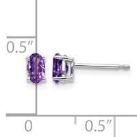 14K White Gold 5x 3mm Oval Amethyst Post Earrings view 4