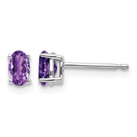 14K White Gold 5x 3mm Oval Amethyst Post Earrings view 1