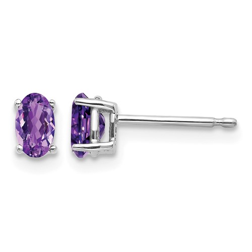 14K White Gold 5x 3mm Oval Amethyst Post Earrings