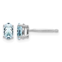 14K White Gold 5x 3mm Oval Aquamarine Post Earrings view 1