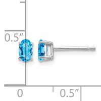 14K White Gold 5x 3mm Oval Blue Topaz Post Earrings view 4