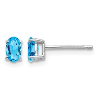14K White Gold 5x 3mm Oval Blue Topaz Post Earrings view 1