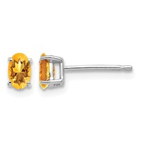 14K White Gold 5x 3mm Oval Citrine Post Earrings view 1