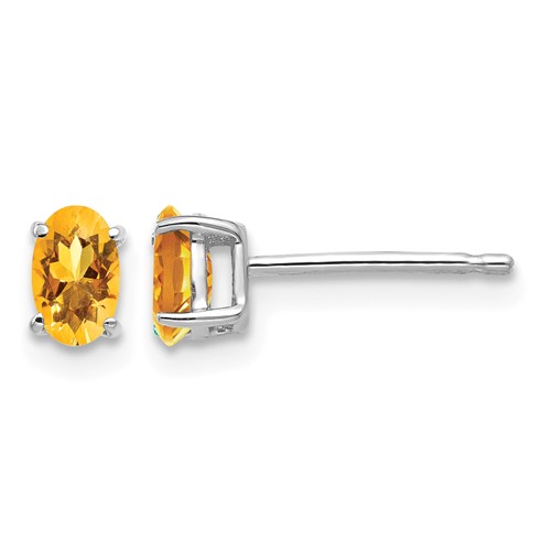 14K White Gold 5x 3mm Oval Citrine Post Earrings