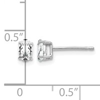 14K White Gold 5x 3mm Oval Cubic Zirconia Post Earrings view 4