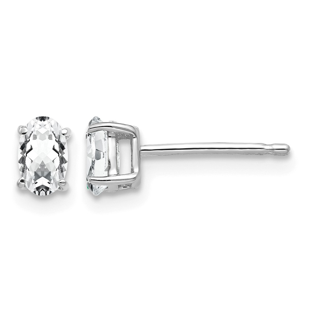 14K White Gold 5x 3mm Oval Cubic Zirconia Post Earrings