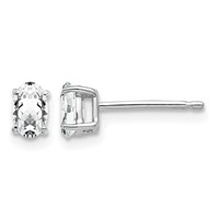 14K White Gold 5x 3mm Oval Cubic Zirconia Post Earrings view 1
