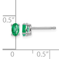 14K White Gold 5x3mm Oval Emerald Post Earrings view 4