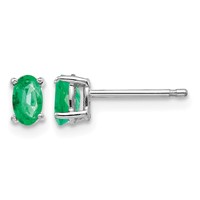 14K White Gold 5x3mm Oval Emerald Post Earrings view 1