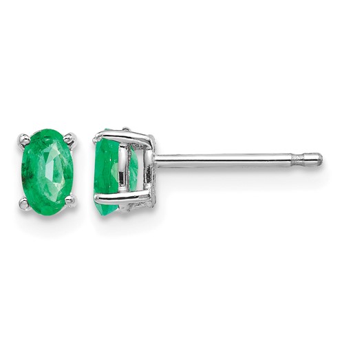 14K White Gold 5x 3mm Oval Emerald Post Earrings