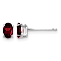 14K White Gold 5x3mm Oval Garnet Post Earrings view 1