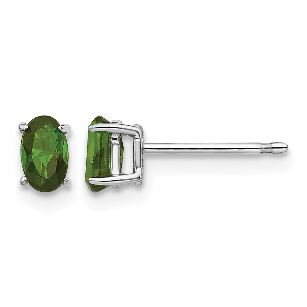 14K White Gold 5x 3mm Oval Green Tourmaline Post Earrings