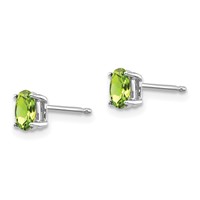 14K White Gold 5x 3mm Oval Peridot Stud Earrings view 2