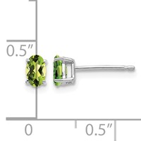 14K White Gold 5x 3mm Oval Peridot Stud Earrings view 4