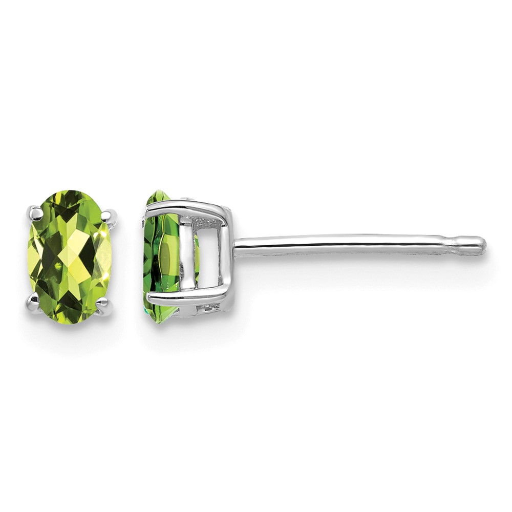 14K White Gold 5x 3mm Oval Peridot Stud Earrings