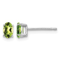 14K White Gold 5x 3mm Oval Peridot Stud Earrings view 1