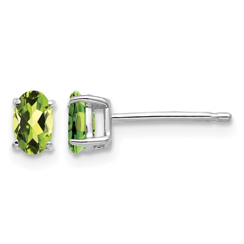 14K White Gold 5x 3mm Oval Peridot Stud Earrings