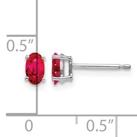 14K White Gold 5x 3mm Oval Ruby Post Earrings view 4