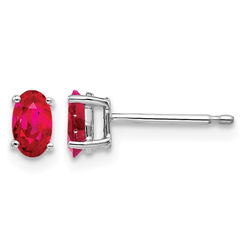 14K White Gold 5x 3mm Oval Ruby Post Earrings