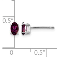 14K White Gold 5x 3mm Oval Rhodolite Garnet Stud Earrings view 4