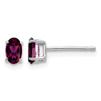 14K White Gold 5x 3mm Oval Rhodolite Garnet Stud Earrings view 1