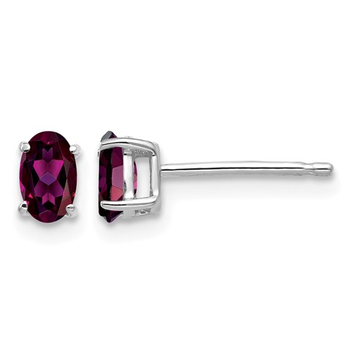 14K White Gold 5x 3mm Oval Rhodolite Garnet Stud Earrings