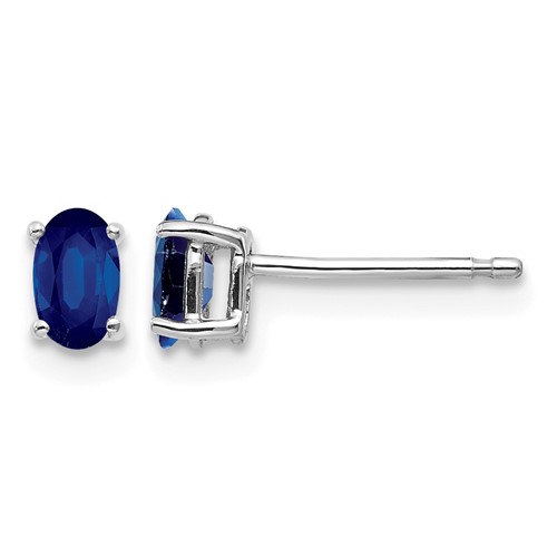 14K White Gold 5x 3mm Oval Sapphire Post Earrings