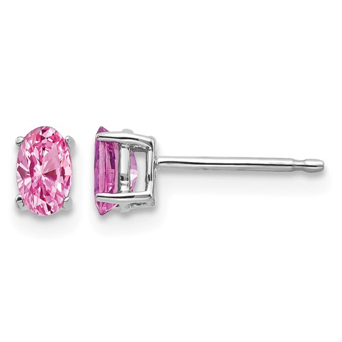 14K White Gold 5x 3mm Oval Pink Sapphire Post Earrings