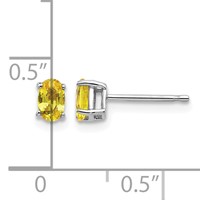 14K White Gold 5x 3mm Oval Yellow Sapphire Post Earrings view 4