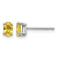 14K White Gold 5x 3mm Oval Yellow Sapphire Post Earrings view 1