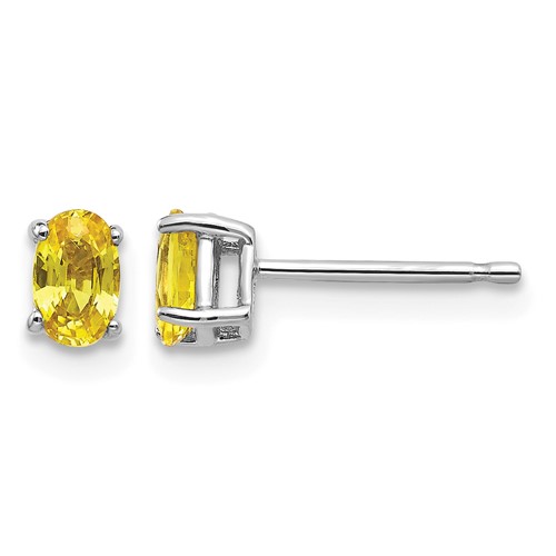 14K White Gold 5x 3mm Oval Yellow Sapphire Post Earrings