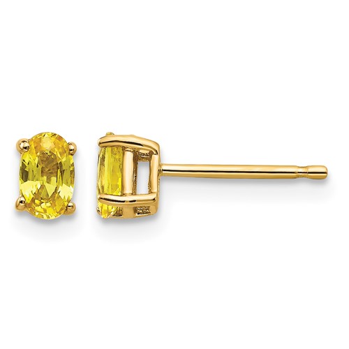 14K Yellow Gold 5x 3mm Oval Yellow Sapphire Post Earrings