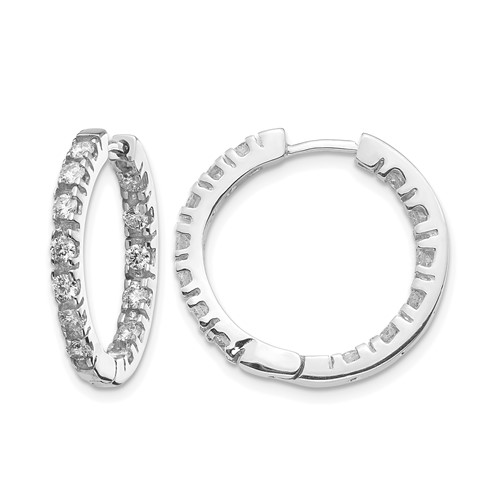 14K White Gold 0.88 Carat a Diamond in Out Hinged Hoop Earrings