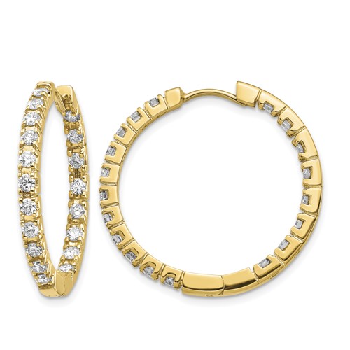 14K Yellow Gold 1.9 Carat a Diamond in Out Hinged Hoop Earrings