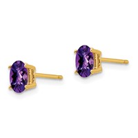 14K Yellow Gold 6x4mm Oval Checker-cut Amethyst Post Earrings view 2