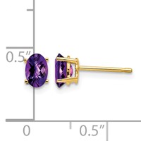 14K Yellow Gold 6x4mm Oval Checker-cut Amethyst Post Earrings view 4
