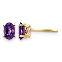 14K Yellow Gold 6x4mm Oval Checker-cut Amethyst Post Earrings view 1