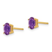 14K Yellow Gold 6x 4mm Oval Amethyst Post Earrings view 2