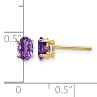 14K Yellow Gold 6x 4mm Oval Amethyst Post Earrings view 4