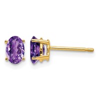 14K Yellow Gold 6x 4mm Oval Amethyst Post Earrings view 1