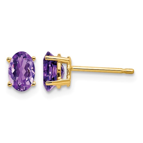 14K Yellow Gold 6x 4mm Oval Amethyst Post Earrings