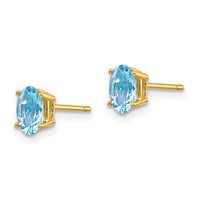 14K Yellow Gold 6x 4mm Oval Aquamarine Post Earrings view 2