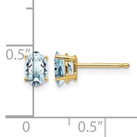14K Yellow Gold 6x 4mm Oval Aquamarine Post Earrings view 4