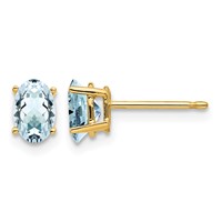 14K Yellow Gold 6x 4mm Oval Aquamarine Post Earrings view 1