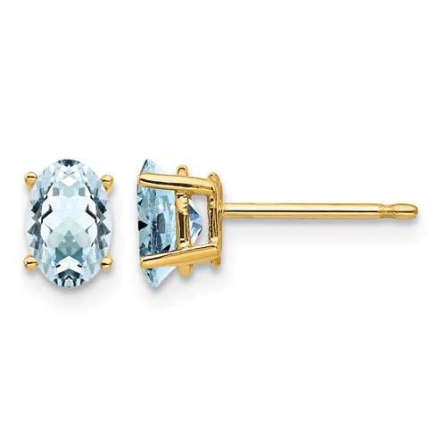 14K Yellow Gold 6x 4mm Oval Aquamarine Post Earrings
