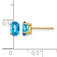 14K Yellow Gold 6x 4mm Oval Checker-cut Blue Topaz Post Earrings view 4