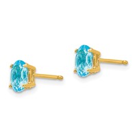 14K 6x4mm Oval Blue Topaz Post Earrings view 2