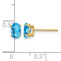 14K 6x4mm Oval Blue Topaz Post Earrings view 4