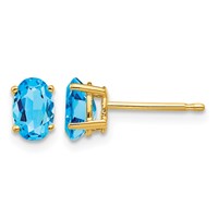 14K 6x4mm Oval Blue Topaz Post Earrings view 1